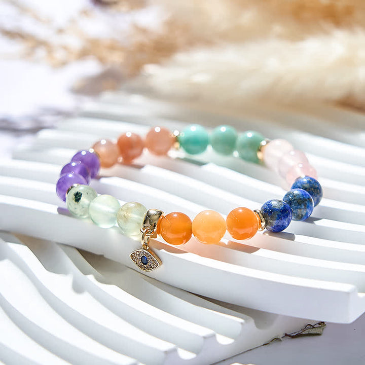 Pulsera con colgante de ojo malvado de cuentas de piedra natural de 8 mm de Olivenorma 