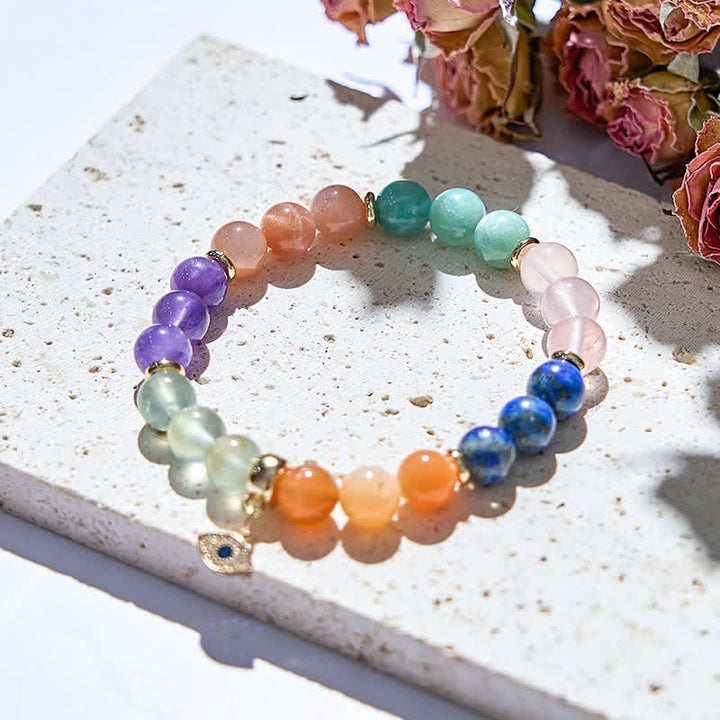 Pulsera con colgante de ojo malvado de cuentas de piedra natural de 8 mm de Olivenorma 