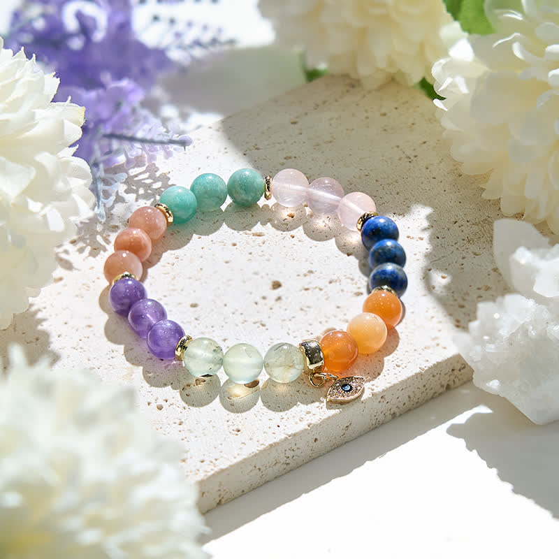Pulsera con colgante de ojo malvado de cuentas de piedra natural de 8 mm de Olivenorma 