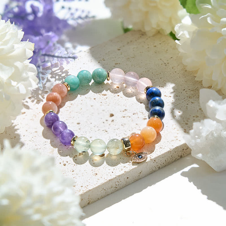 Pulsera con colgante de ojo malvado de cuentas de piedra natural de 8 mm de Olivenorma 