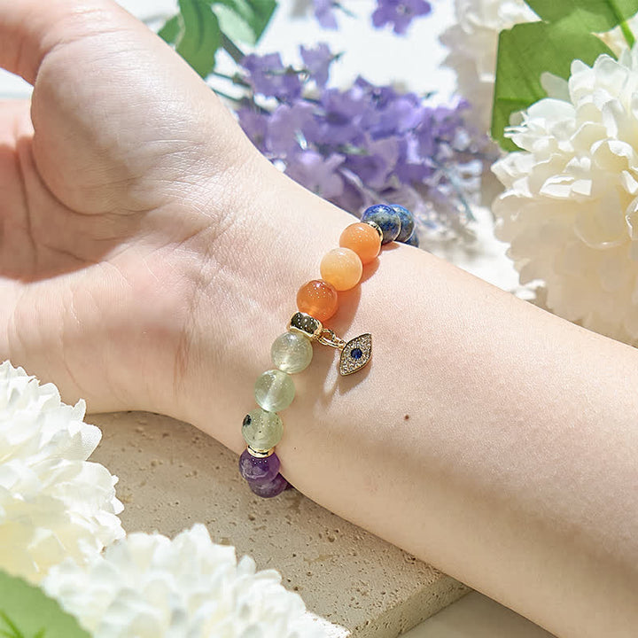 Pulsera con colgante de ojo malvado de cuentas de piedra natural de 8 mm de Olivenorma 