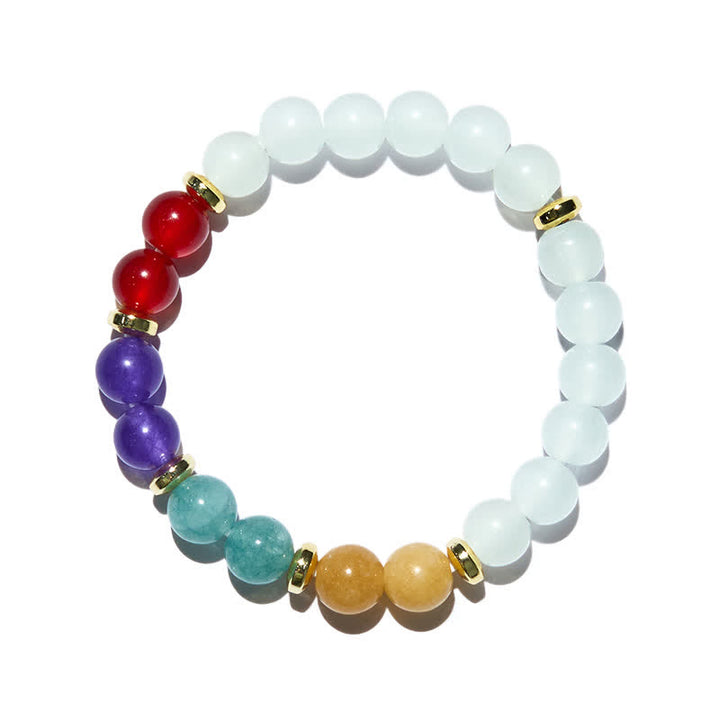 Pulsera de cuentas de cristal transparente de aguamarina y amatista natural de Olivenorma 