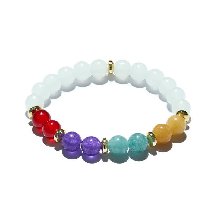 Pulsera de cuentas de cristal transparente de aguamarina y amatista natural de Olivenorma 