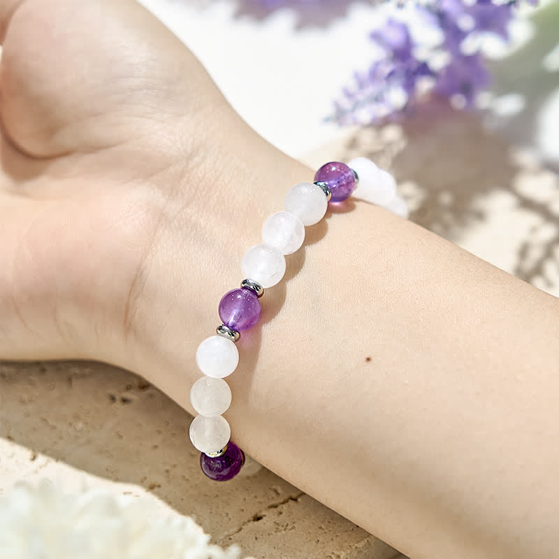 Pulsera de cuentas de cristal transparente de amatista natural de Olivenorma 