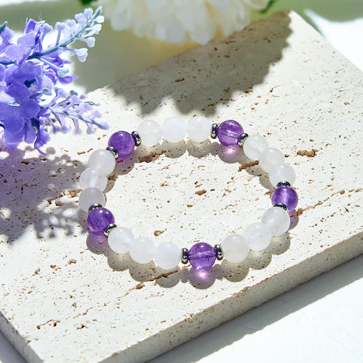Pulsera de cuentas de cristal transparente de amatista natural de Olivenorma 