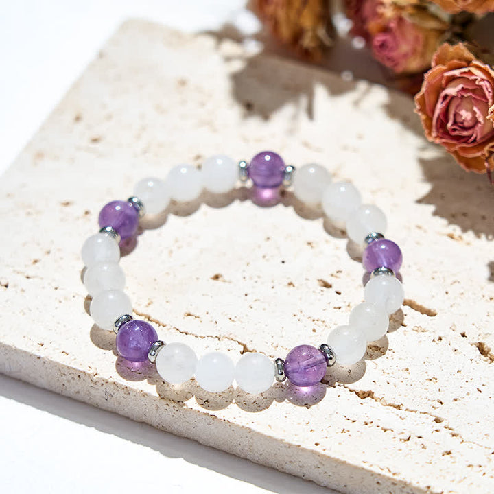 Pulsera de cuentas de cristal transparente de amatista natural de Olivenorma 
