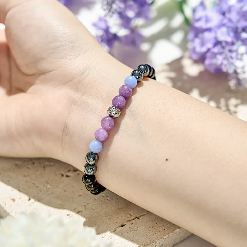 Pulsera de cuentas de obsidiana, hematita y amatista natural de Olivenorma