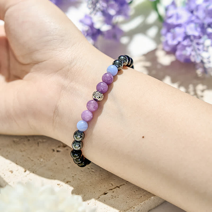 Pulsera de cuentas de obsidiana, hematita y amatista natural de Olivenorma