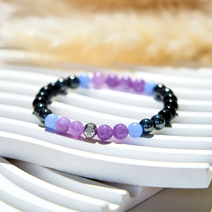 Pulsera de cuentas de obsidiana, hematita y amatista natural de Olivenorma
