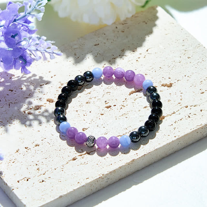Pulsera de cuentas de obsidiana, hematita y amatista natural de Olivenorma