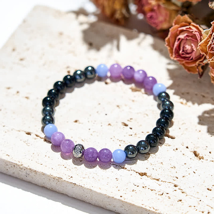 Pulsera de cuentas de obsidiana, hematita y amatista natural de Olivenorma