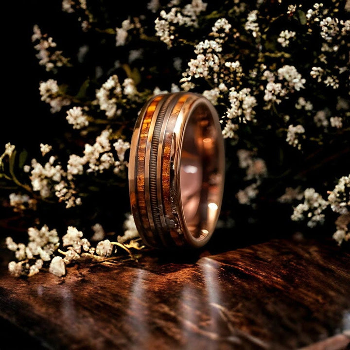 Cuerda de guitarra Olivenorma y anillo de barril de whisky quemado