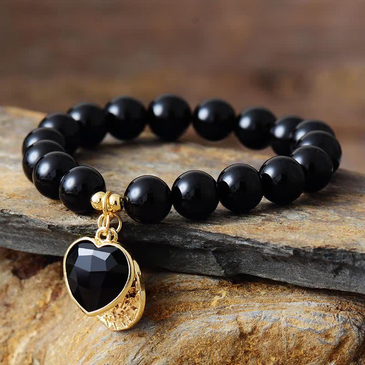 Pulsera con colgante de corazón de cuentas de amatista de 10 mm de Olivenorma 
