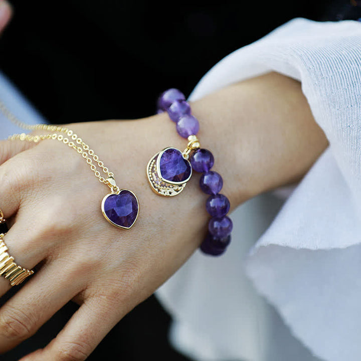 Pulsera con colgante de corazón de cuentas de amatista de 10 mm de Olivenorma 