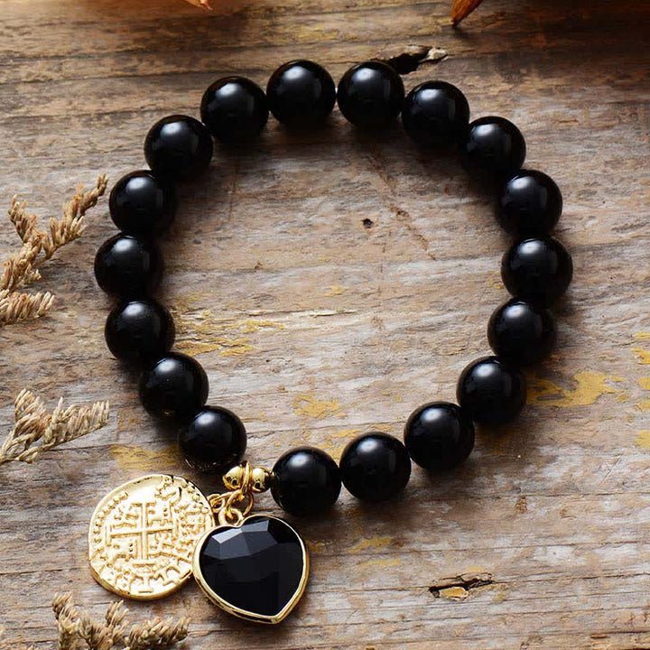 Pulsera con colgante de corazón de cuentas de amatista de 10 mm de Olivenorma 