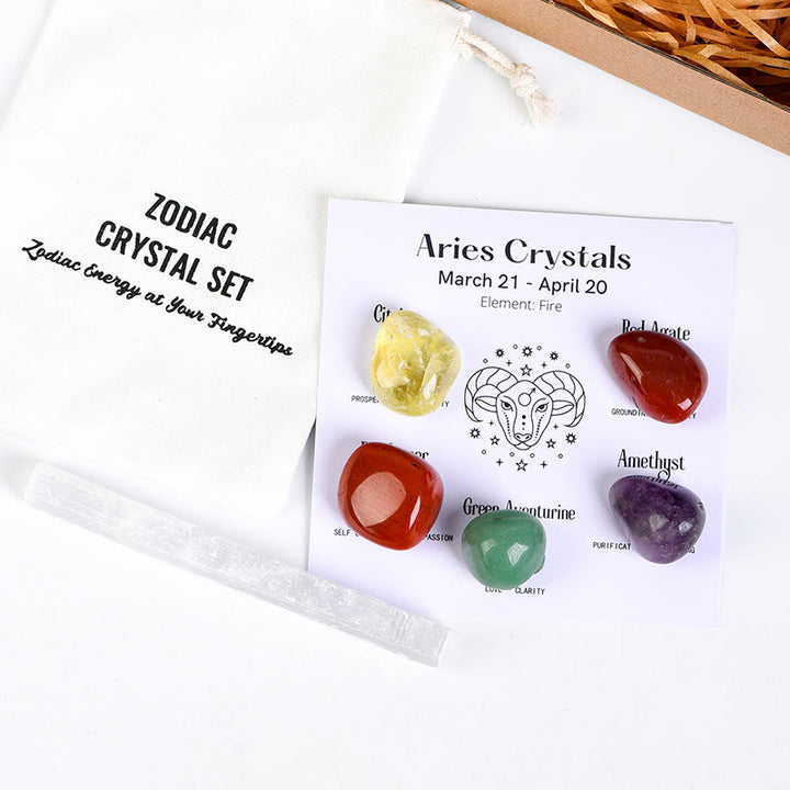 Juego de cristales naturales curativos de las 12 constelaciones del zodíaco de Olivenorma