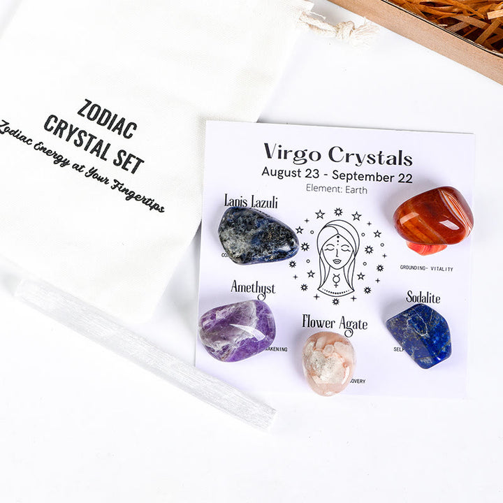 Juego de cristales naturales curativos de las 12 constelaciones del zodíaco de Olivenorma