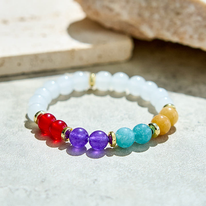 Pulsera de cuentas de cristal transparente de aguamarina y amatista natural de Olivenorma 