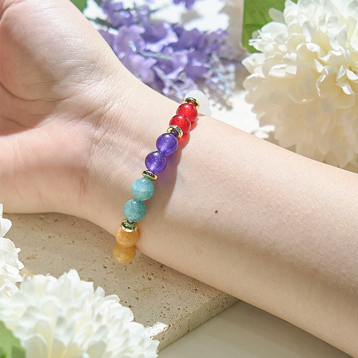 Pulsera de cuentas de cristal transparente de aguamarina y amatista natural de Olivenorma 