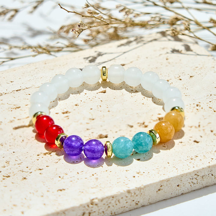 Pulsera de cuentas de cristal transparente de aguamarina y amatista natural de Olivenorma 