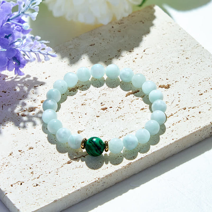 Pulsera de cuentas de malaquita y amazonita natural de Olivenorma 