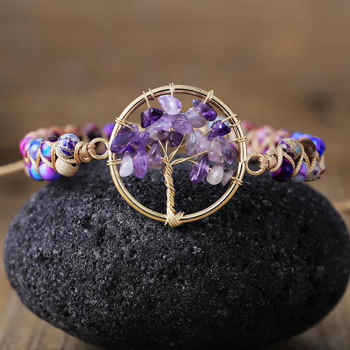 Pulsera de árbol de la vida con aventurina verde y amatista de Olivenorma 