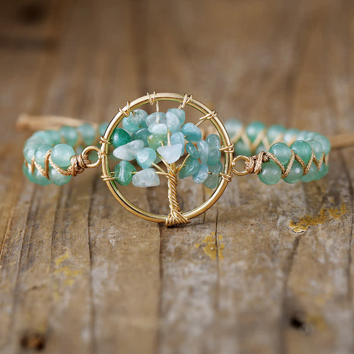 Pulsera de árbol de la vida con aventurina verde y amatista de Olivenorma 