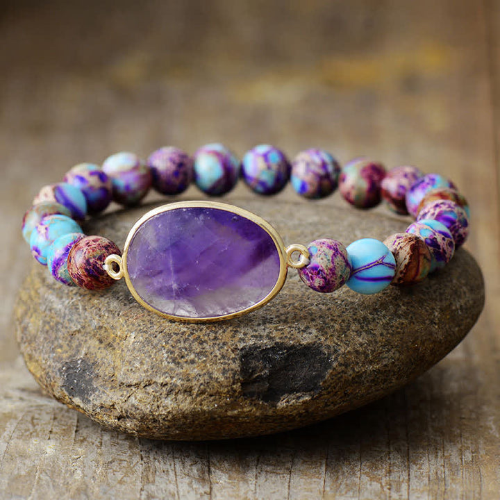 Pulsera trenzada de piedra emperador violeta y amatista de 8 mm de Olivenorma 