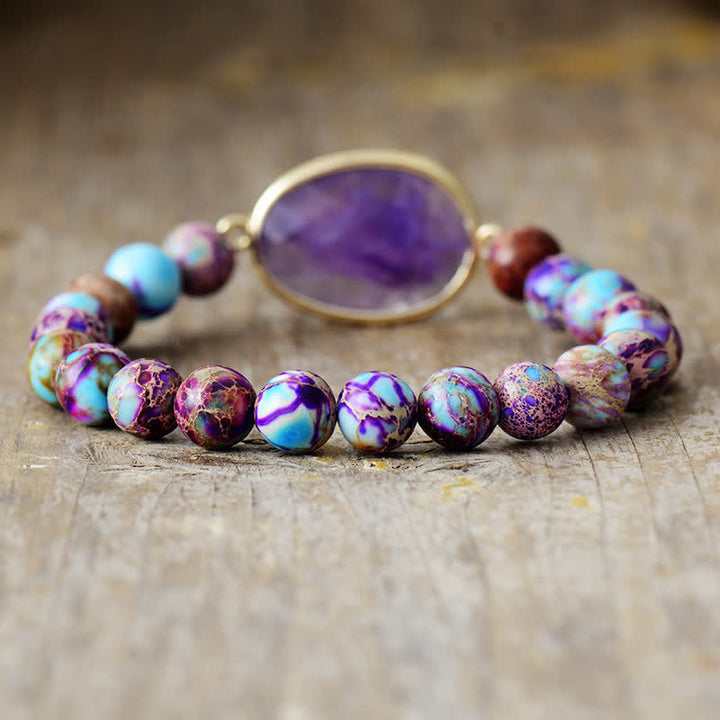 Pulsera trenzada de piedra emperador violeta y amatista de 8 mm de Olivenorma 