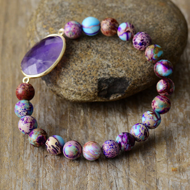 Pulsera trenzada de piedra emperador violeta y amatista de 8 mm de Olivenorma 