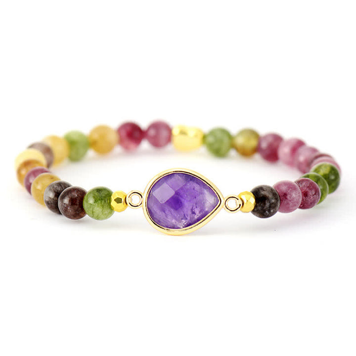 Pulsera de cuentas de turmalina y amatista natural de Olivenorma 