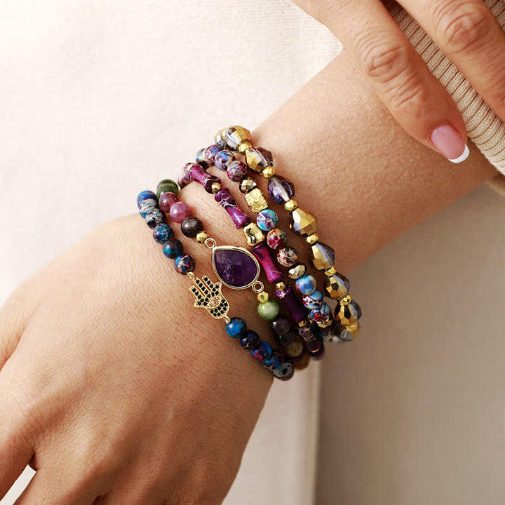 Pulsera de cuentas de turmalina y amatista natural de Olivenorma 