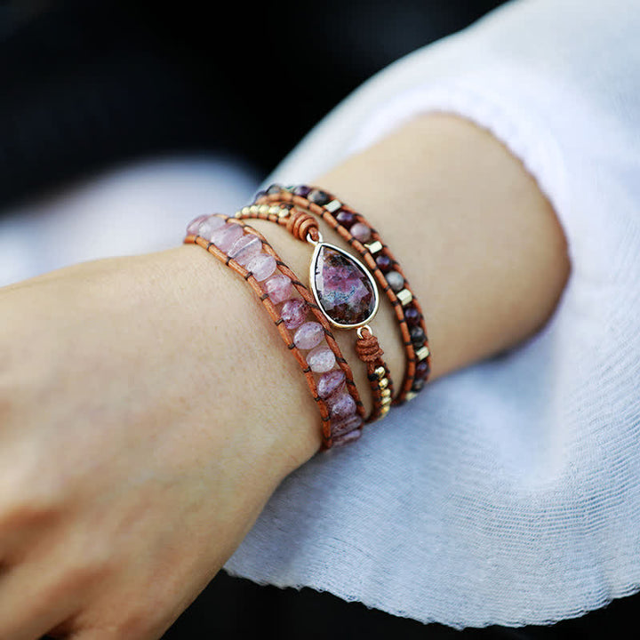 Pulsera envolvente de rodonita y cuarzo fresa natural de Olivenorma
