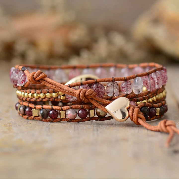 Pulsera envolvente de rodonita y cuarzo fresa natural de Olivenorma