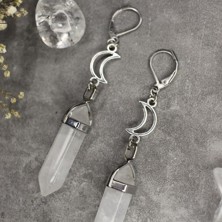 Pendientes colgantes de cristal natural con prisma hexagonal de bruja de Olivenorma