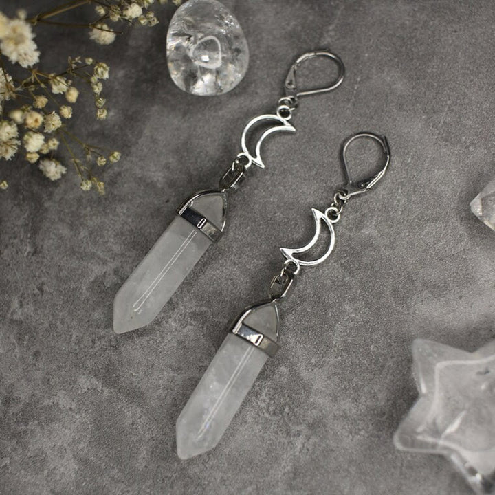 Pendientes colgantes de cristal natural con prisma hexagonal de bruja de Olivenorma
