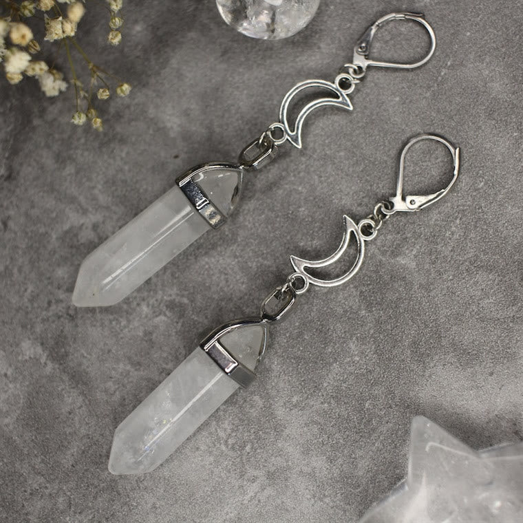 Pendientes colgantes de cristal natural con prisma hexagonal de bruja de Olivenorma
