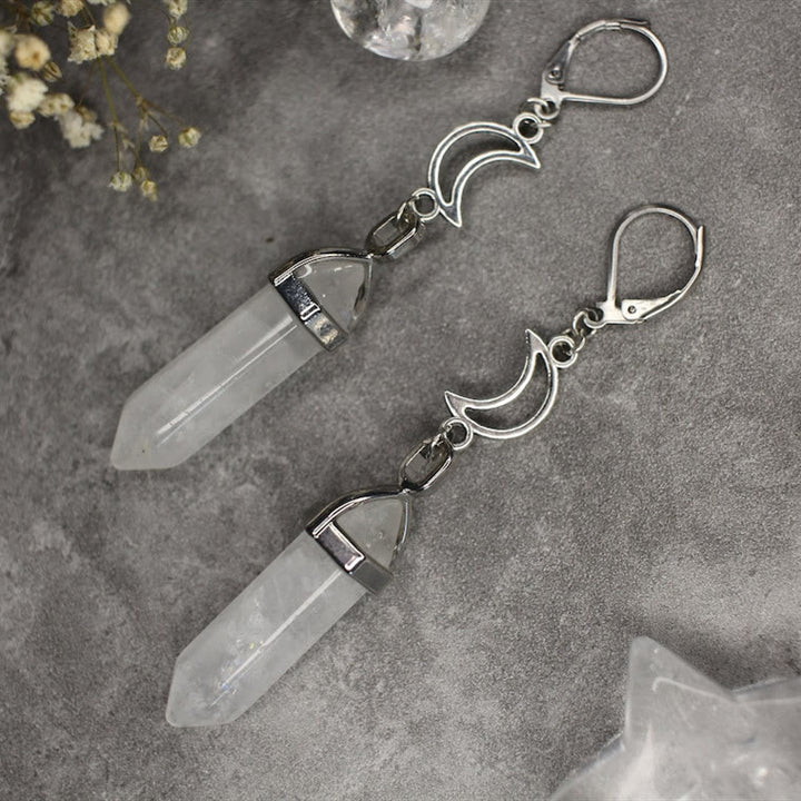 Pendientes colgantes de cristal natural con prisma hexagonal de bruja de Olivenorma