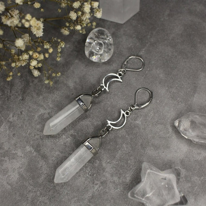 Pendientes colgantes de cristal natural con prisma hexagonal de bruja de Olivenorma