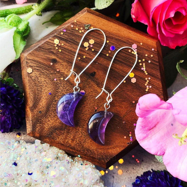 Pendientes de cristal con gemas en forma de media luna bohemia de Olivenorma