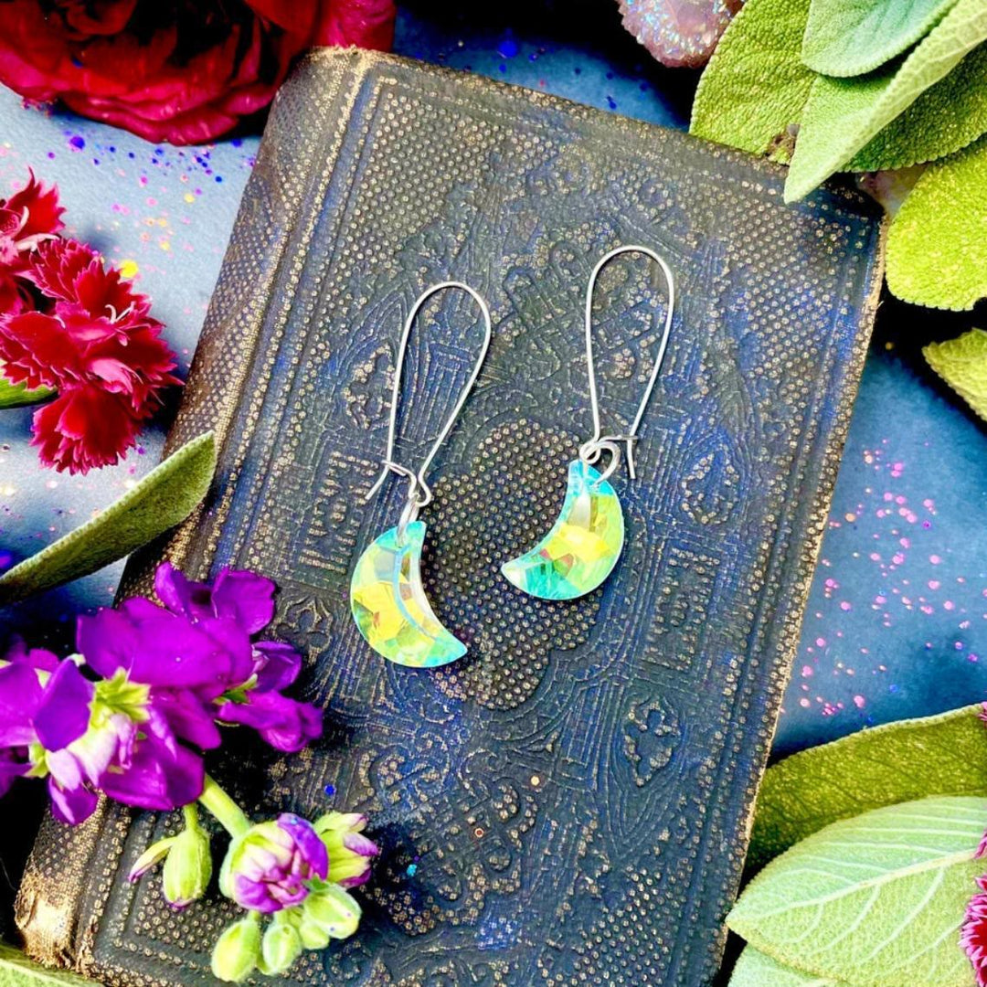 Pendientes de cristal con gemas en forma de media luna bohemia de Olivenorma