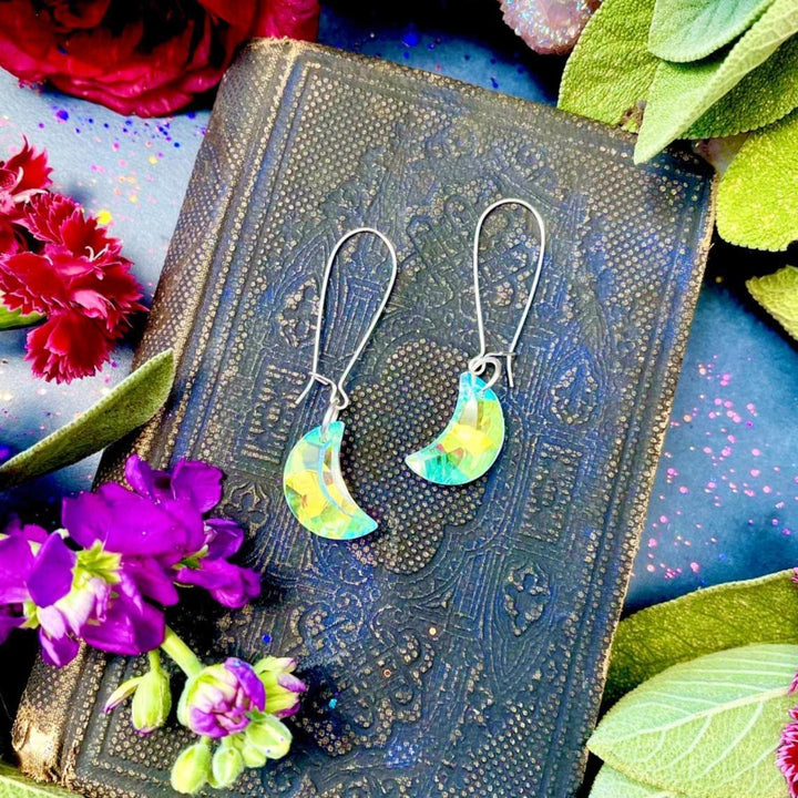 Pendientes de cristal con gemas en forma de media luna bohemia de Olivenorma