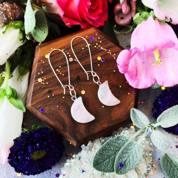 Pendientes de cristal con gemas en forma de media luna bohemia de Olivenorma