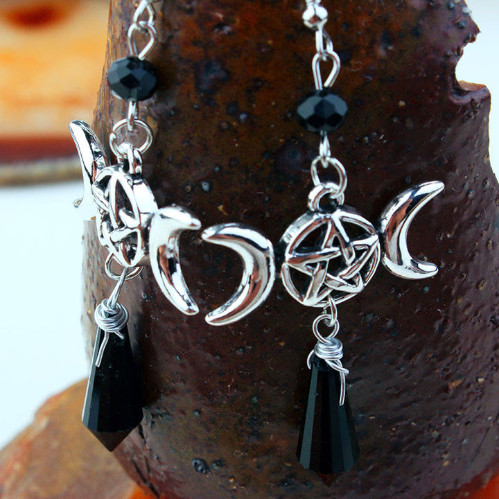 Pendientes de obsidiana con forma de diosa de la triple luna y bruja de Olivenorma
