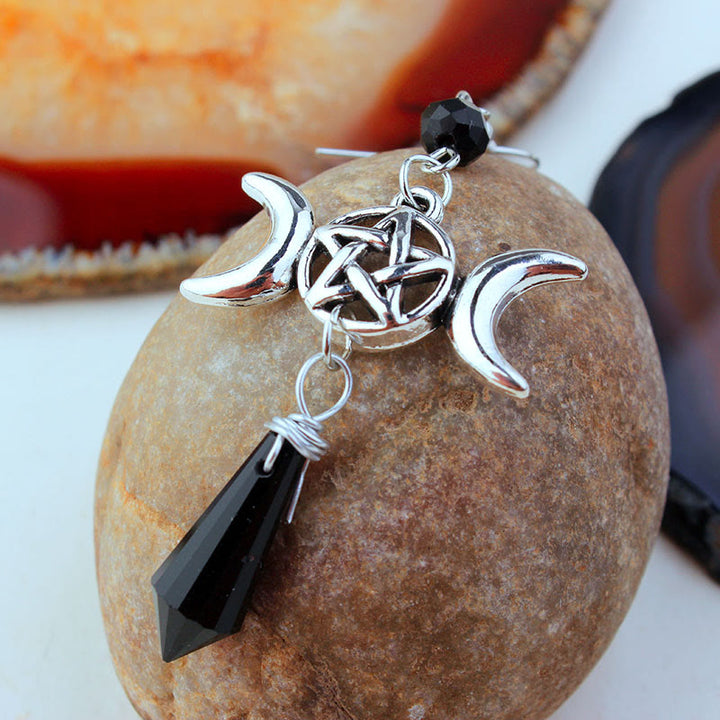 Pendientes de obsidiana con forma de diosa de la triple luna y bruja de Olivenorma