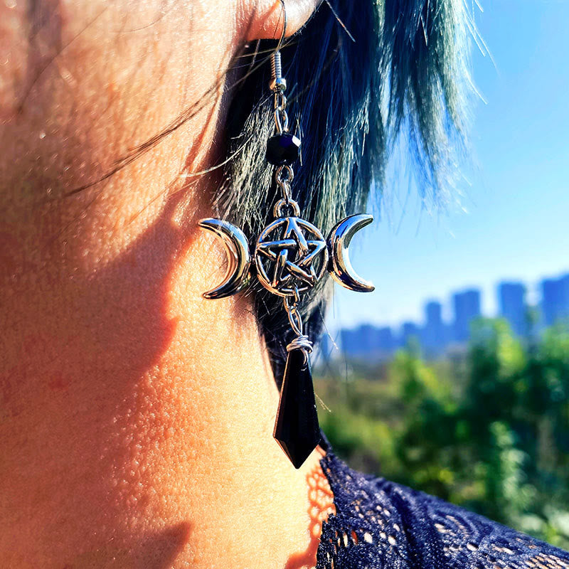 Pendientes de obsidiana con forma de diosa de la triple luna y bruja de Olivenorma