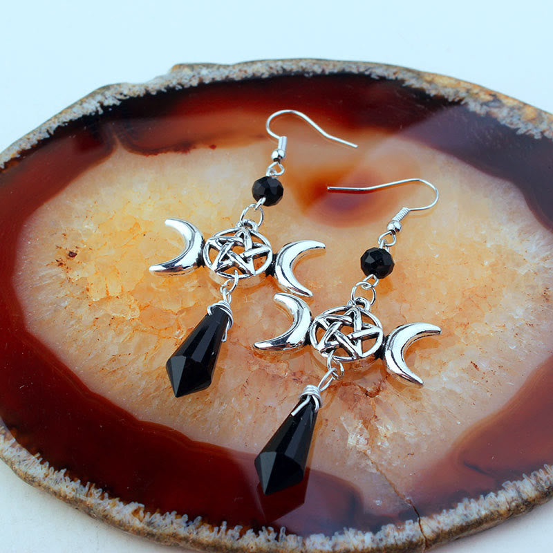 Pendientes de obsidiana con forma de diosa de la triple luna y bruja de Olivenorma