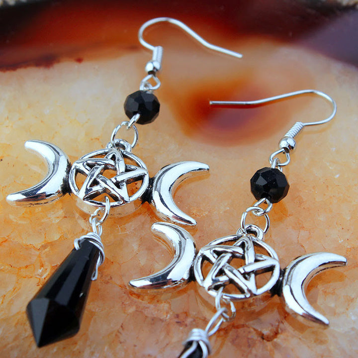 Pendientes de obsidiana con forma de diosa de la triple luna y bruja de Olivenorma