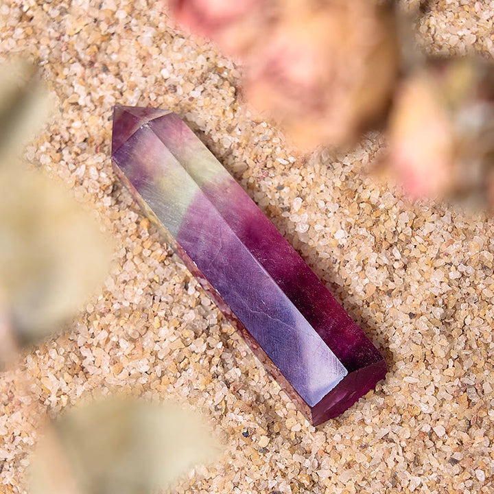 Varitas de cristal curativo prismático de fluorita morada natural de Olivenorma