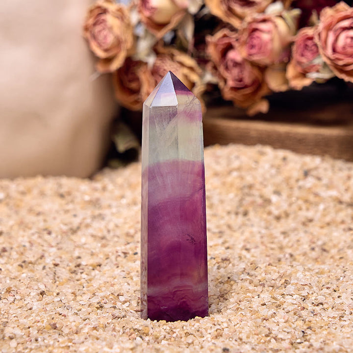 Varitas de cristal curativo prismático de fluorita morada natural de Olivenorma